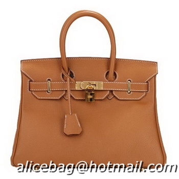 Famous Brand Hermes Birkin 30CM Tote Bag Camel Original Leather H30 Gold
