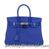 Best Luxury Hermes Birkin 30CM Tote Bag Blue Original Leather H30 Silver