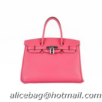 Famous Brands Hermes Birkin 30CM Tote Bags 6088 Pink Clemence Leather Silver