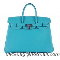 Free Shippings Hermes Birkin 35CM Tote Bag H6089 Light Blue Grainy Leather Silver