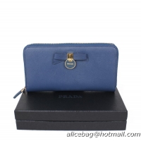 Prada Saffiano Leather Bow Zippy Wallet 1M0506T RoyalBlue