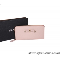 Prada Saffiano Leather Bow Zippy Wallet 1M0506B Light Pink