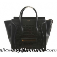 Best Free Shippings Celine Luggage Medium Shopper Bag Croco Leather 98170 Black