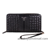 Prada Weave Leather Clutch P50741 Black