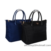 Prada Tessuto Nylon Saffiiano Leather Tote Bag BN2107 Black&Blue