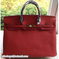 Crafted Hermes Birkin 40CM Bag Red Litchi Leather BK40 Gold