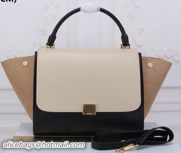 Comfortable Celine Trapeze Bag Original Suede Leather CT3342 OffWhite&Black&Apricot