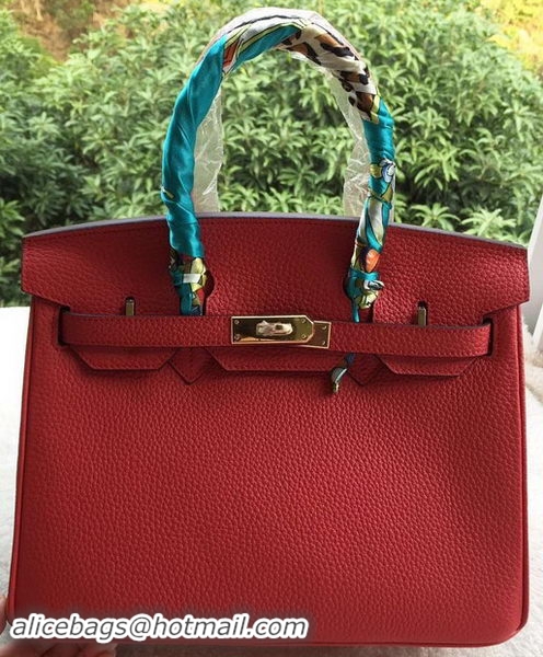 Perfect Hermes Birkin 30CM Tote Bags Red Calfskin Leather BK30 Gold