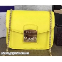 Popular Style PRADA Flap Shoulder Bag Grainy Leather BT1093 Yellow