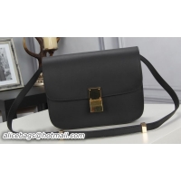 Refined Celine Classic Box Flap Bag Calfskin Leather C3369 Black