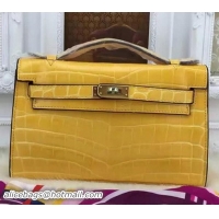 Classic Cheapest Hermes MINI Kelly 22cm Tote Bag Croco Leather KL22 Yellow