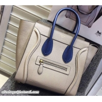 Trendy Design Celine Luggage Micro Tote Bag in Original Grained Leather 703096 Beige/Royal Blue