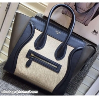 Classic Celine Luggage Micro Tote Bag in Original Leather Black/Grained White/Etoupe 703101