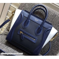 Duplicate Celine Luggage Nano Tote Bag in Original Leather Navy Blue/Black/White 7031101