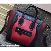 Most Popular Celine Luggage Nano Tote Bag in Original Leather Black/Peach/Burgundy 7031101