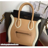 Grade Celine Luggage Nano Tote Bag in Original Leather Black/Apricot/White 7031101