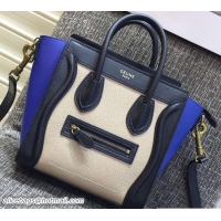 Low Cost Celine Luggage Nano Tote Bag in Original Leather Navy Blue/Grained Beige/Blue 7031101