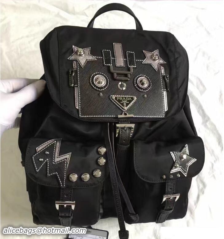 Fashion Luxury Prada Robot Motif And Metal Fabric Backpack Bag 1BZ811 2017