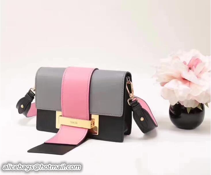 Best Price Prada Metal Ribbon Calf Leather Bag 1BD068 Pink/Black/Gary