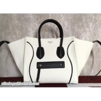 Crafted Celine Medium Luggage Phantom Bag in Textile with Calfskin Border White/Black 71803