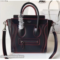 Good Quality Celine Luggage Nano Tote Bag In Original Calfskin Leather 71901 Sapphire/Red
