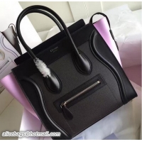Unique Discount Celine Luggage Micro Tote Bag in Original Leather 72010 Black/Pink 2017