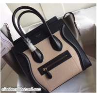 Discount Celine Luggage Micro Tote Bag in Original Leather Grained 72010 Apricot/Black/Dark Green 2017