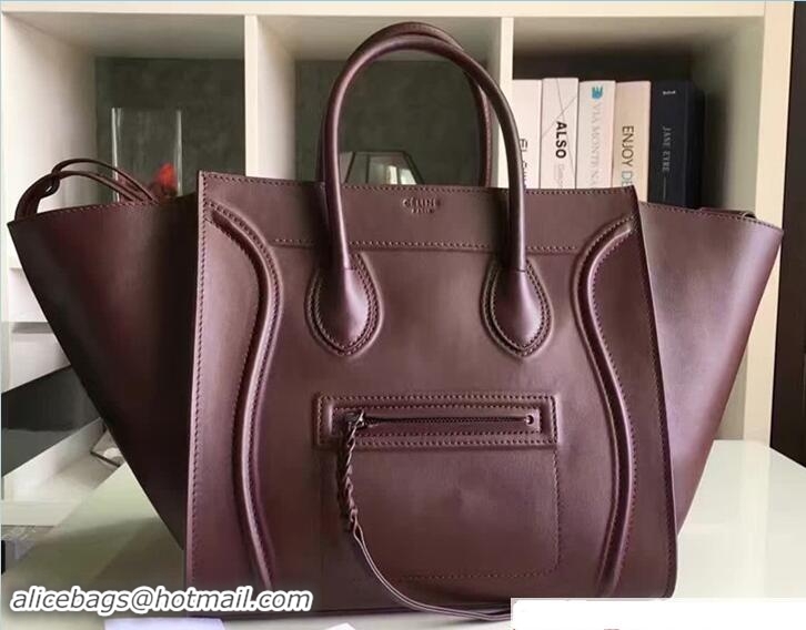 Popular Style Celine Luggage Phantom Bag in Smooth Original Leather Burgundy 71914