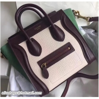 Grade Quality Celine Luggage Nano Tote Bag In Original Leather Grained Apricot Burgundy/Crinkle Green 72025