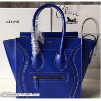 Fashion Celine Luggage Micro Tote Bag In Original Calfskin Smooth Leather Sapphire 72030