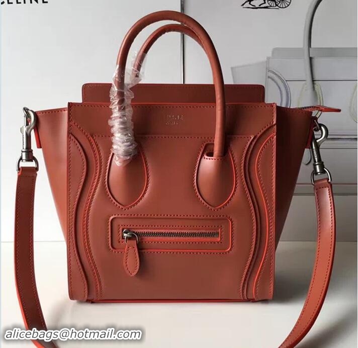 Duplicate Celine Luggage Nano Tote Bag In Original Calfskin Smooth Leather Brick Red 72028