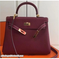 Good Quality Hermes Kelly 28CM Bag In Togo Leather With Gold Hardware 72302 Burgundy