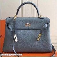 Expensive Hermes Kelly 28CM Bag In Togo Leather With Gold Hardware 72302 Pale Blue