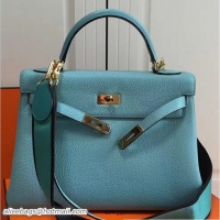 Sumptuous Hermes Kelly 28 Togo Leather With Amazon Strap Bag 72304 Light Blue