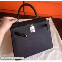 Purchase Hermes Kelly 28CM Bag In Original Epsom Leather With Gold/Silver Hardware 72308 Black