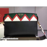 Sumptuous Prada Esplanade Leather Shoulder Bag With Embellishments Front 1BH049 Black/Red 2017