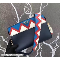 Shop Cheap Prada Esplanade Leather Shoulder Bag With Embellishments Front 1BH049 Baltic Blue/Red 2017