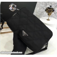 Purchase Prada Saffiano Leather Nylon Pouch With Double Top-Stitching Travel Kit 2NE007 Black/Dark Green