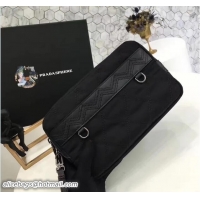 Good Quality Prada Saffiano Leather Nylon Pouch With Double Top-Stitching Travel Kit 2NE007 Black