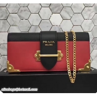 Feminine Prada Cahier Calf Leather And Saffiano Leather Clutch Bag 1BF048 Red/Black