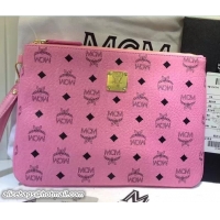 Refined MCM Stark Ipad Pouch Clutch Bag with Wristlet 81035 Pink