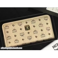 Expensive MCM Studded Color Visetos Zip Around Large Wallet 81121 Beige