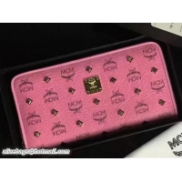 AAAAA MCM Studded Color Visetos Zip Around Large Wallet 81121 Pink