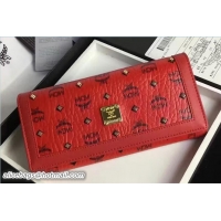 Stylish MCM Studded Color Visetos Tri-fold Large Wallet 81114 Red