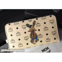 Crafted MCM Rabbit Color Visetos Zip Around Large Wallet 81201 Beige