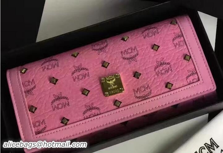 Famous MCM Studded Color Visetos Tri-fold Large Wallet 81114 Pink