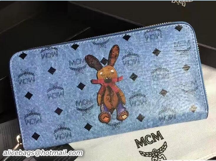 Sophisticated MCM Rabbit Color Visetos Zip Around Large Wallet 81201 Blue
