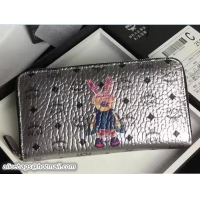 Charming MCM Rabbit Color Visetos Zip Around Large Wallet 81201 Silver