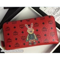 Good Quality MCM Rabbit Color Visetos Zip Around Large Wallet 81201 Red
