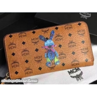 Fashion MCM Rabbit Color Visetos Zip Around Large Wallet 81201 Cognac
